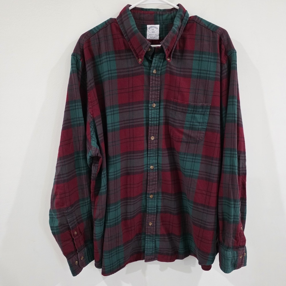 Brooks Brothers Regent Fit Mens Button Up Size XXL Flannel Plaid Cozy Camping